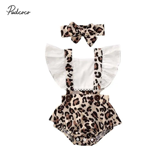 Baby Girl Leopard Jumpsuit Set with Headband