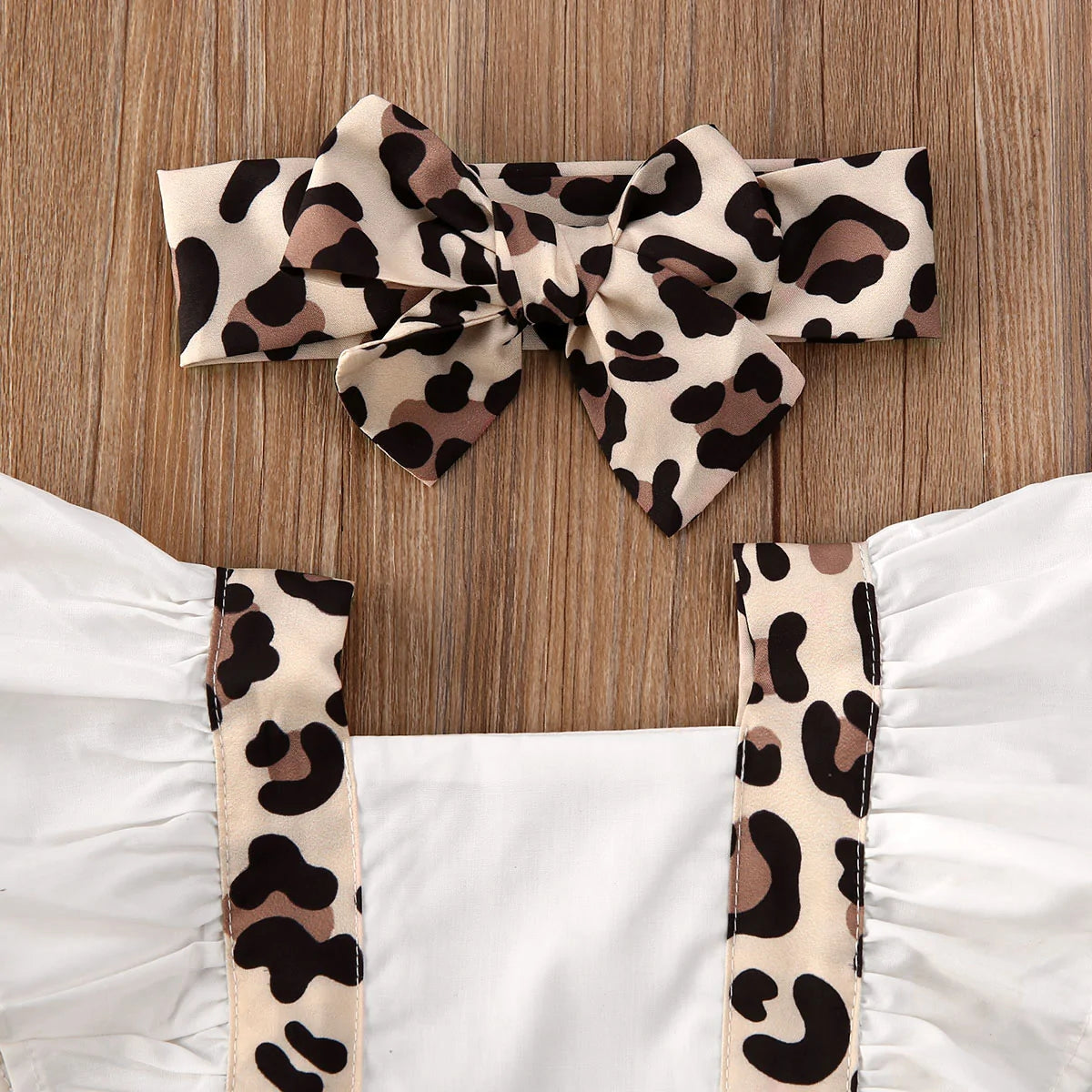 Baby Girl Leopard Jumpsuit Set with Headband