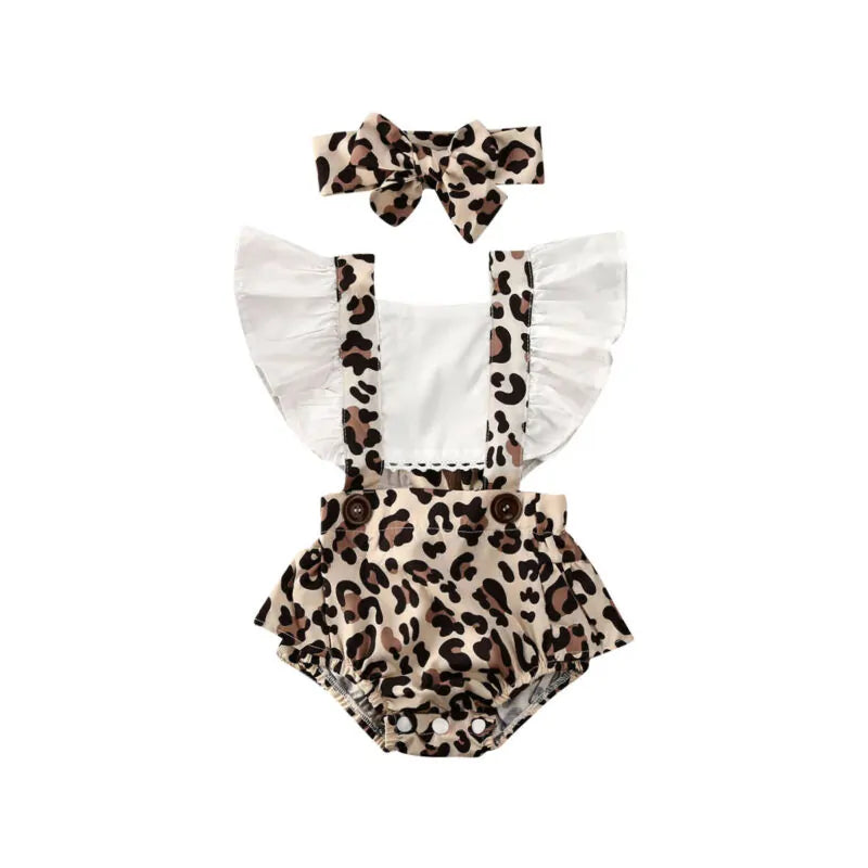 Baby Girl Leopard Jumpsuit Set with Headband